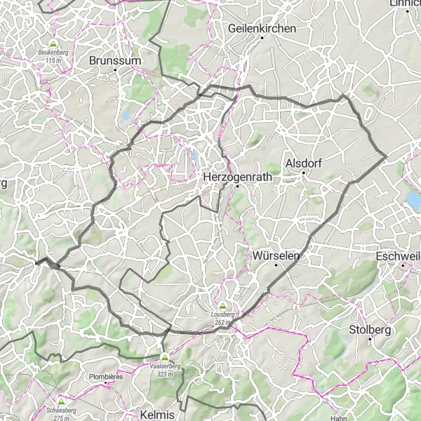 Map miniature of "Limburg Road Challenge" cycling inspiration in Limburg (NL), Netherlands. Generated by Tarmacs.app cycling route planner