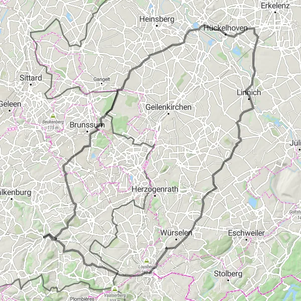 Map miniature of "The Ultimate Limburg Challenge" cycling inspiration in Limburg (NL), Netherlands. Generated by Tarmacs.app cycling route planner