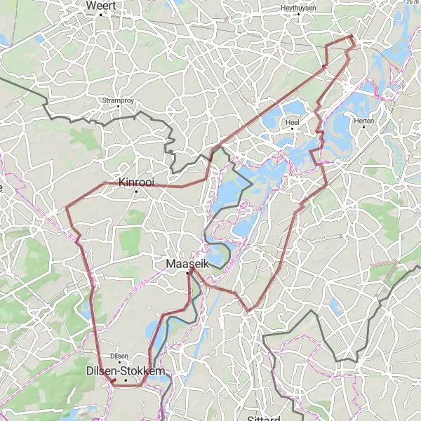 Miniatuurkaart van de fietsinspiratie "Gravelroute naar Sint Joost en Kinrooi" in Limburg (NL), Netherlands. Gemaakt door de Tarmacs.app fietsrouteplanner