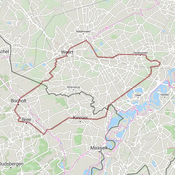 Map miniature of "Gravel Adventure to Weert" cycling inspiration in Limburg (NL), Netherlands. Generated by Tarmacs.app cycling route planner