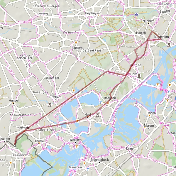 Miniatuurkaart van de fietsinspiratie "Gravelroute naar Thorn en Horn" in Limburg (NL), Netherlands. Gemaakt door de Tarmacs.app fietsrouteplanner
