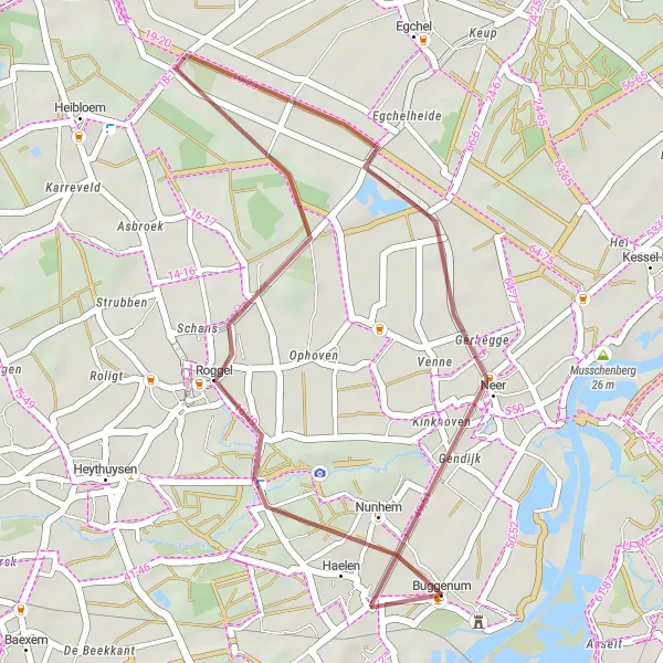 Miniatuurkaart van de fietsinspiratie "Gravelroute door Neer, Roggel en Haelen" in Limburg (NL), Netherlands. Gemaakt door de Tarmacs.app fietsrouteplanner