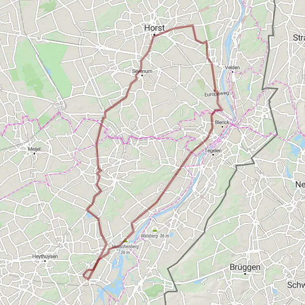 Map miniature of "Gravel Adventure near Haelen" cycling inspiration in Limburg (NL), Netherlands. Generated by Tarmacs.app cycling route planner