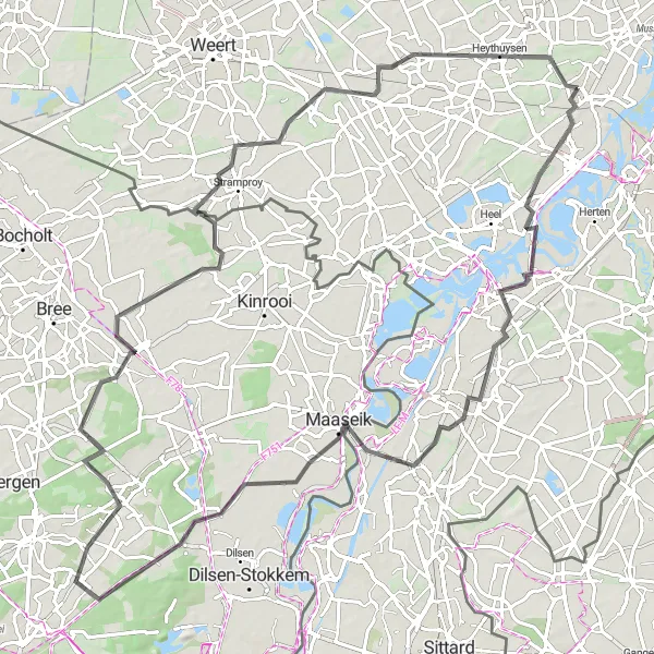 Map miniature of "Exploring Maasplassen" cycling inspiration in Limburg (NL), Netherlands. Generated by Tarmacs.app cycling route planner