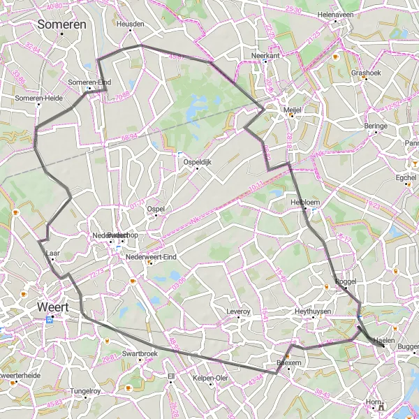 Miniatuurkaart van de fietsinspiratie "Rondje Baexem - Laar - Roggel" in Limburg (NL), Netherlands. Gemaakt door de Tarmacs.app fietsrouteplanner