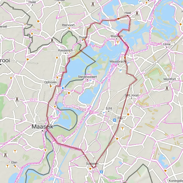 Map miniature of "Pey and Susteren Gravel Route" cycling inspiration in Limburg (NL), Netherlands. Generated by Tarmacs.app cycling route planner