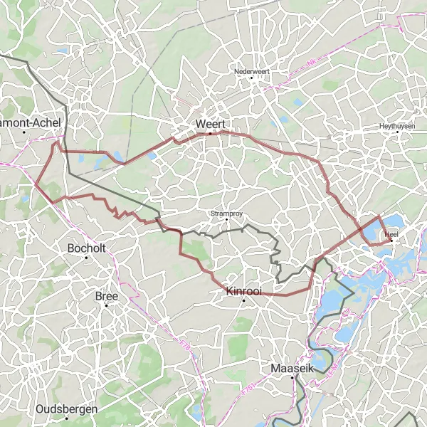 Map miniature of "Relaxing Gravel Ride near Heel" cycling inspiration in Limburg (NL), Netherlands. Generated by Tarmacs.app cycling route planner