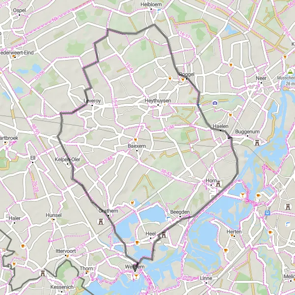 Map miniature of "Panheel and Haelen Road Route" cycling inspiration in Limburg (NL), Netherlands. Generated by Tarmacs.app cycling route planner