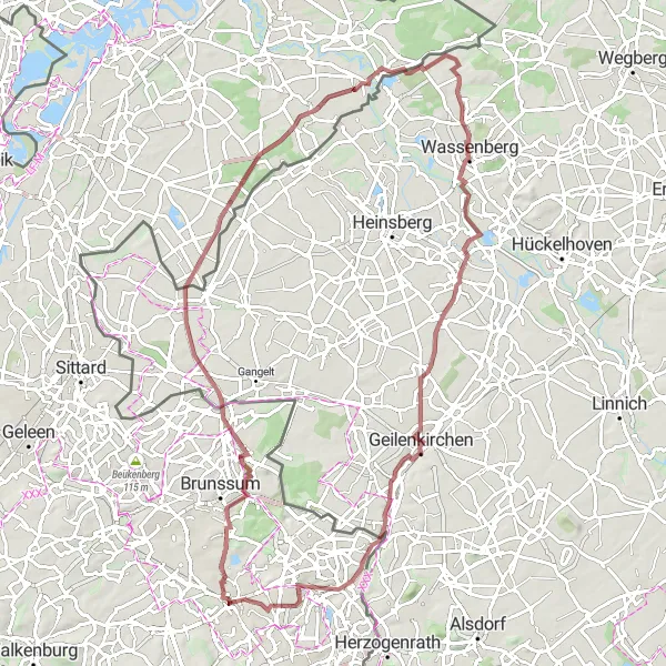 Map miniature of "The Gravel Adventure" cycling inspiration in Limburg (NL), Netherlands. Generated by Tarmacs.app cycling route planner