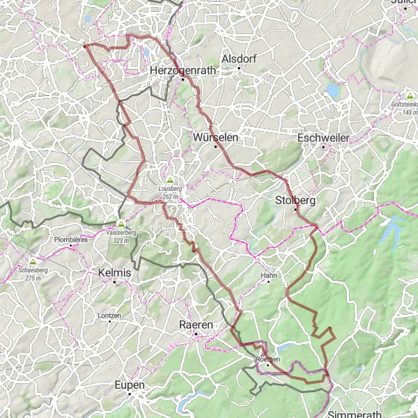 Miniatuurkaart van de fietsinspiratie "Gravelroute rond Heerlen en Stolberg" in Limburg (NL), Netherlands. Gemaakt door de Tarmacs.app fietsrouteplanner