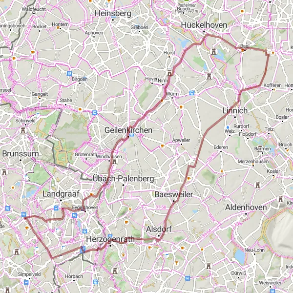 Map miniature of "Heerlen Gravel Adventure" cycling inspiration in Limburg (NL), Netherlands. Generated by Tarmacs.app cycling route planner