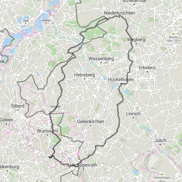 Map miniature of "Limburg Hills Road Loop" cycling inspiration in Limburg (NL), Netherlands. Generated by Tarmacs.app cycling route planner