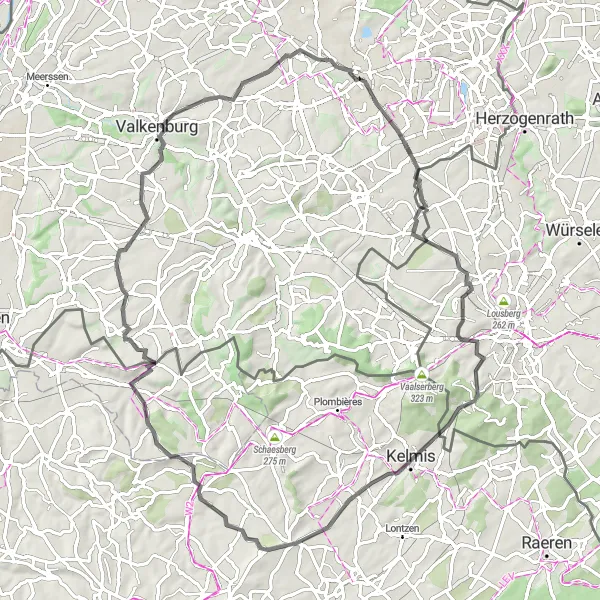 Map miniature of "Heerlen Hills Road Challenge" cycling inspiration in Limburg (NL), Netherlands. Generated by Tarmacs.app cycling route planner