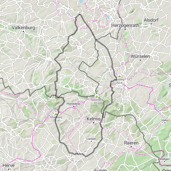 Map miniature of "The Hill Climbing Challenge" cycling inspiration in Limburg (NL), Netherlands. Generated by Tarmacs.app cycling route planner