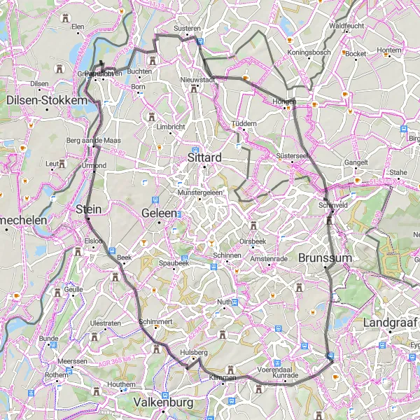 Map miniature of "Heerlen to Urmond Road Ride" cycling inspiration in Limburg (NL), Netherlands. Generated by Tarmacs.app cycling route planner