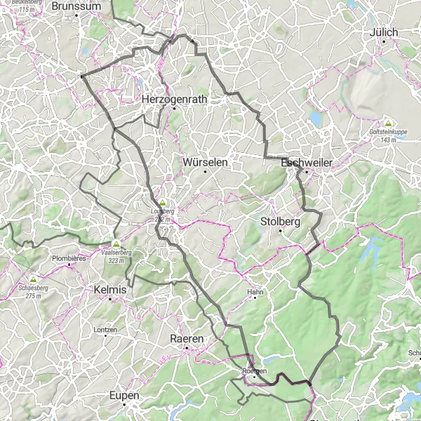 Map miniature of "The Rimburg Water Tower Loop" cycling inspiration in Limburg (NL), Netherlands. Generated by Tarmacs.app cycling route planner