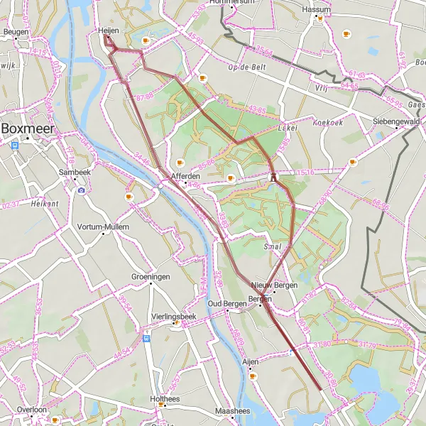 Map miniature of "Heijen Gravel Adventure" cycling inspiration in Limburg (NL), Netherlands. Generated by Tarmacs.app cycling route planner