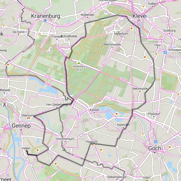 Miniatuurkaart van de fietsinspiratie "Heuvelland en Kastelen" in Limburg (NL), Netherlands. Gemaakt door de Tarmacs.app fietsrouteplanner