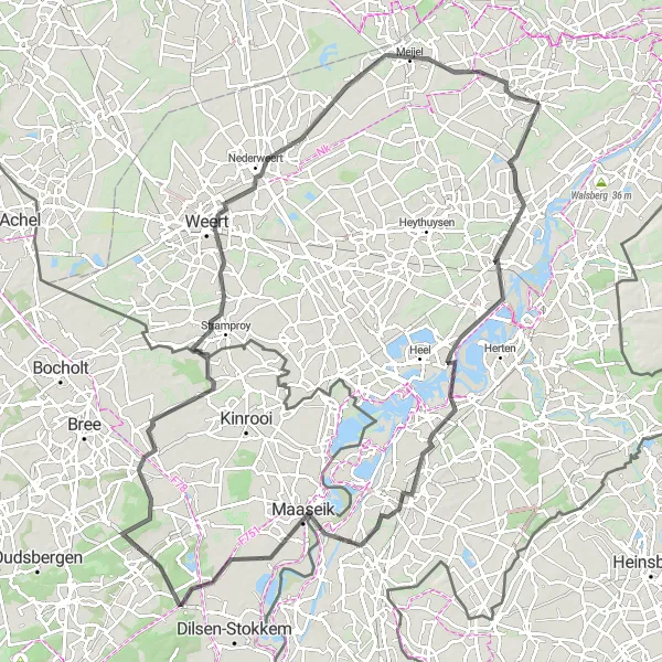 Map miniature of "Helden to Panningen Loop" cycling inspiration in Limburg (NL), Netherlands. Generated by Tarmacs.app cycling route planner