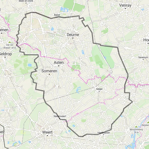 Miniatuurkaart van de fietsinspiratie "Fietsen door Noord-Limburg" in Limburg (NL), Netherlands. Gemaakt door de Tarmacs.app fietsrouteplanner