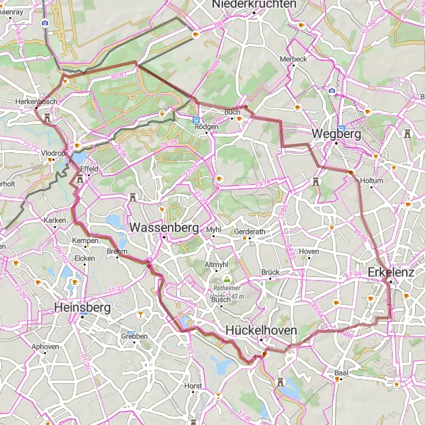 Map miniature of "Herkenbosch - Wasser.Blick Gravel Loop" cycling inspiration in Limburg (NL), Netherlands. Generated by Tarmacs.app cycling route planner