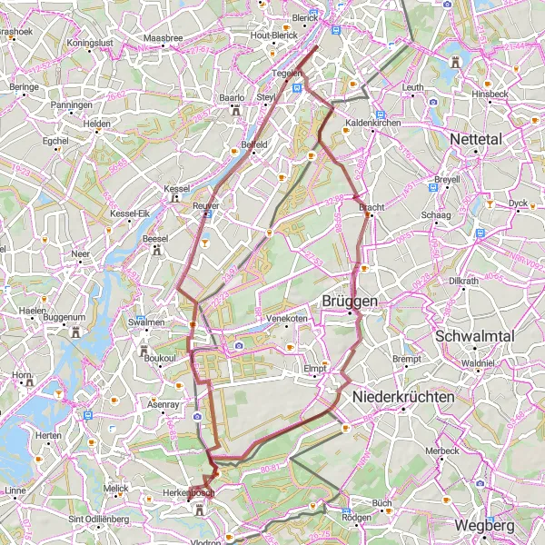 Map miniature of "Hidden Gems of Limburg" cycling inspiration in Limburg (NL), Netherlands. Generated by Tarmacs.app cycling route planner