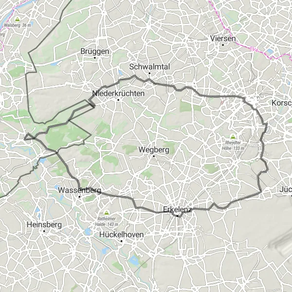 Miniatuurkaart van de fietsinspiratie "Herkenbosch en omgeving per Racefiets" in Limburg (NL), Netherlands. Gemaakt door de Tarmacs.app fietsrouteplanner