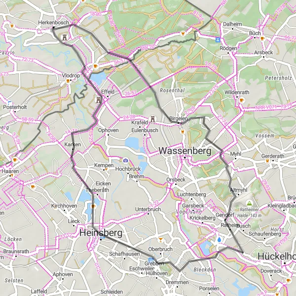 Miniatuurkaart van de fietsinspiratie "Kasteeltocht vanuit Herkenbosch" in Limburg (NL), Netherlands. Gemaakt door de Tarmacs.app fietsrouteplanner