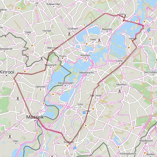 Map miniature of "Herten to Maaseik Gravel Route" cycling inspiration in Limburg (NL), Netherlands. Generated by Tarmacs.app cycling route planner