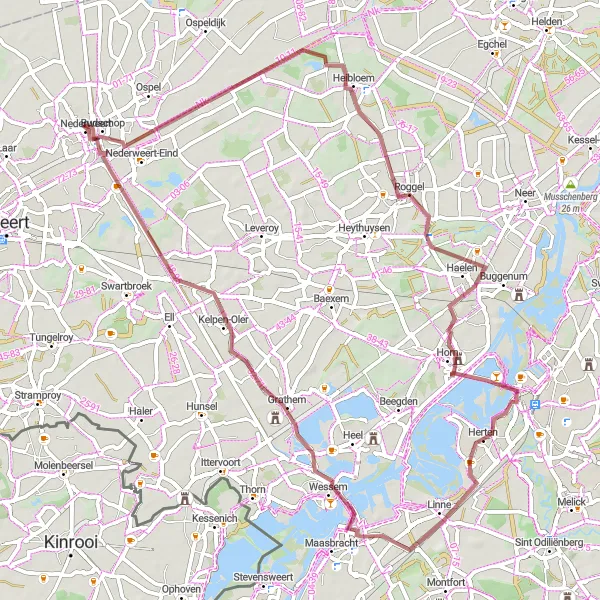 Miniatuurkaart van de fietsinspiratie "Gravel route van 62 km rond Herten" in Limburg (NL), Netherlands. Gemaakt door de Tarmacs.app fietsrouteplanner