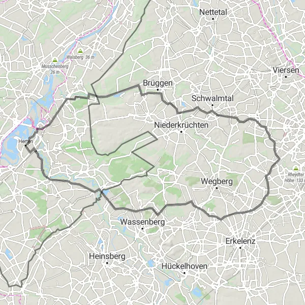 Map miniature of "Herten to Lerop Road Route" cycling inspiration in Limburg (NL), Netherlands. Generated by Tarmacs.app cycling route planner