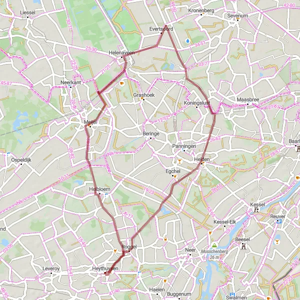 Miniatuurkaart van de fietsinspiratie "Graveltocht door Helden en Roggel" in Limburg (NL), Netherlands. Gemaakt door de Tarmacs.app fietsrouteplanner
