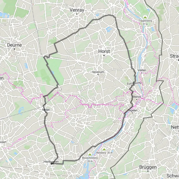 Map miniature of "Road to Meijel and Beyond" cycling inspiration in Limburg (NL), Netherlands. Generated by Tarmacs.app cycling route planner