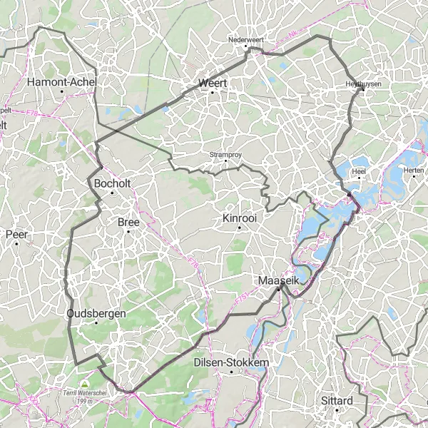 Map miniature of "Roads of Limburg" cycling inspiration in Limburg (NL), Netherlands. Generated by Tarmacs.app cycling route planner
