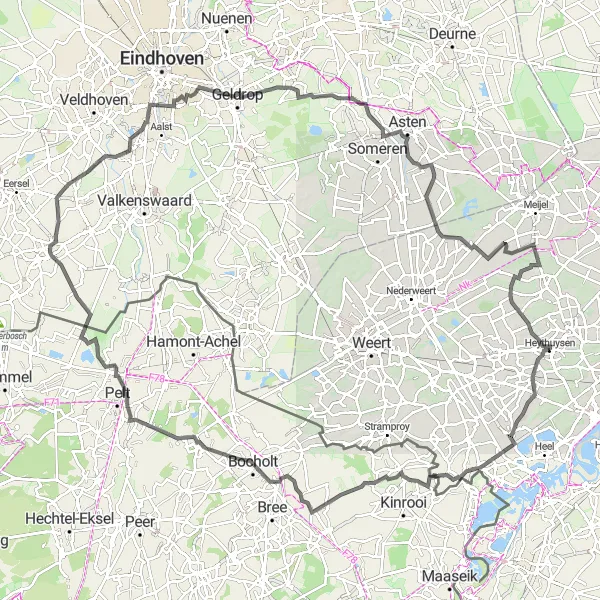 Miniatuurkaart van de fietsinspiratie "Historische route door Limburgse dorpen" in Limburg (NL), Netherlands. Gemaakt door de Tarmacs.app fietsrouteplanner