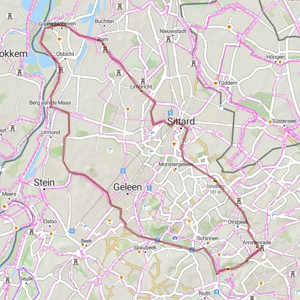 Map miniature of "The Gravel Trails of Limburg" cycling inspiration in Limburg (NL), Netherlands. Generated by Tarmacs.app cycling route planner