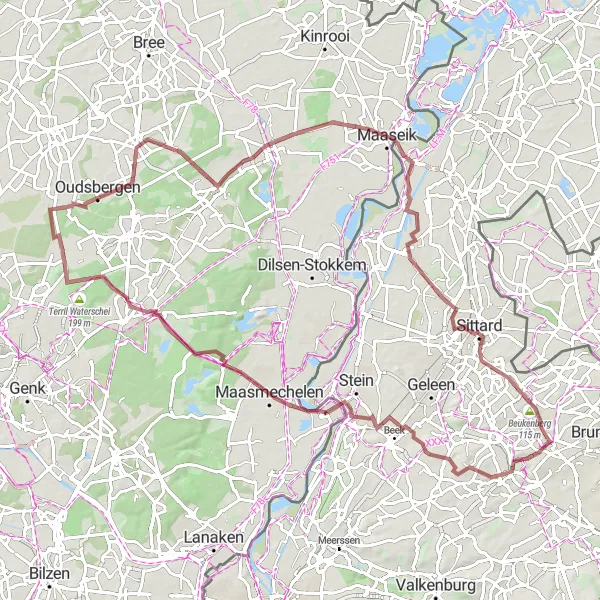 Map miniature of "Vaesrade and Beyond" cycling inspiration in Limburg (NL), Netherlands. Generated by Tarmacs.app cycling route planner