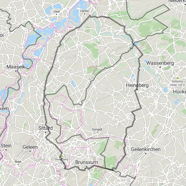 Map miniature of "The Road Cycling Adventure" cycling inspiration in Limburg (NL), Netherlands. Generated by Tarmacs.app cycling route planner