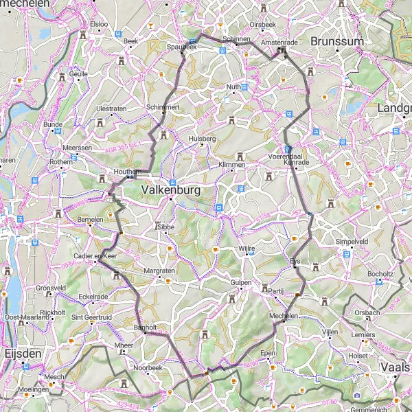 Map miniature of "Hoensbroek - Mingersborg - Amstenrade Loop" cycling inspiration in Limburg (NL), Netherlands. Generated by Tarmacs.app cycling route planner