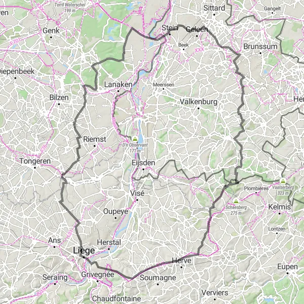 Map miniature of "Hoensbroek - Eyserhalte - Terril du Hasard (Retinne) - Vaesrade Loop" cycling inspiration in Limburg (NL), Netherlands. Generated by Tarmacs.app cycling route planner