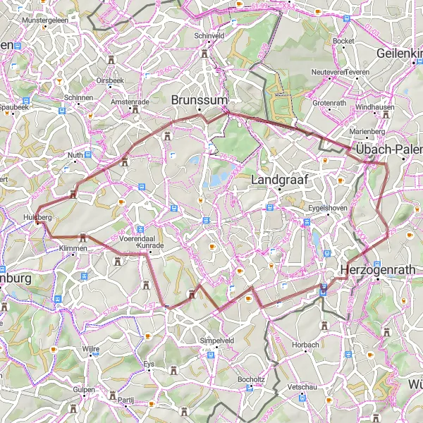 Map miniature of "Hulsberg Gravel Adventure" cycling inspiration in Limburg (NL), Netherlands. Generated by Tarmacs.app cycling route planner