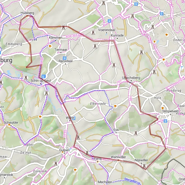 Map miniature of "Hulsberg Gravel Adventure" cycling inspiration in Limburg (NL), Netherlands. Generated by Tarmacs.app cycling route planner