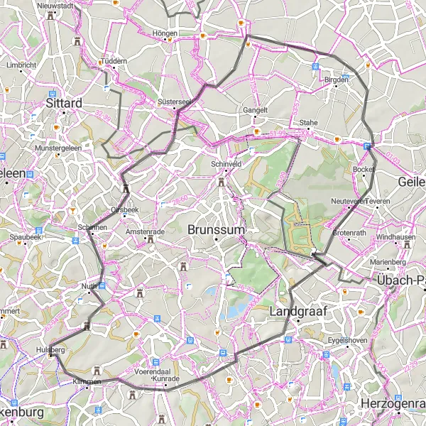 Map miniature of "Hulsberg Loop" cycling inspiration in Limburg (NL), Netherlands. Generated by Tarmacs.app cycling route planner