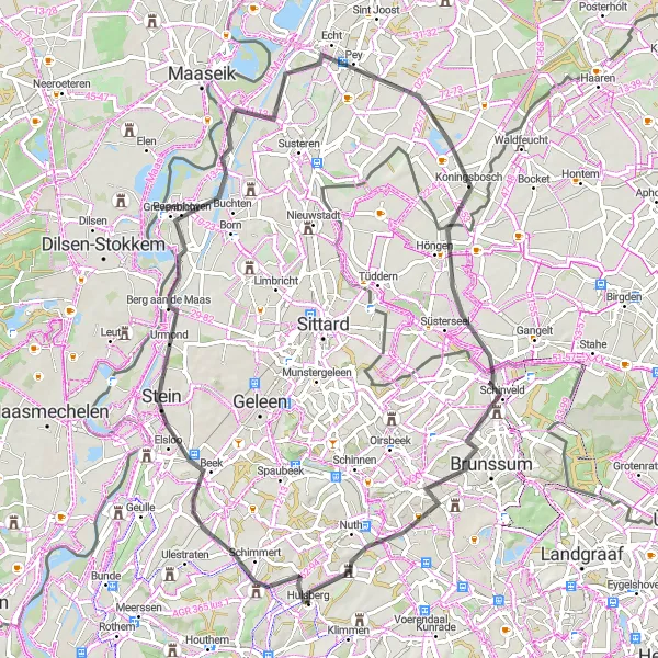 Map miniature of "The Castle Tour" cycling inspiration in Limburg (NL), Netherlands. Generated by Tarmacs.app cycling route planner