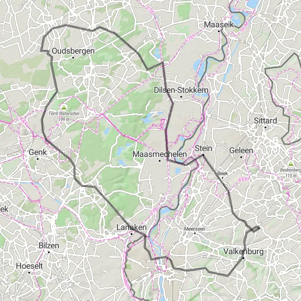 Miniatuurkaart van de fietsinspiratie "Maastricht - Beek Fietsroute" in Limburg (NL), Netherlands. Gemaakt door de Tarmacs.app fietsrouteplanner