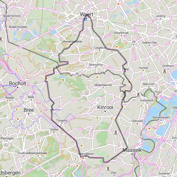 Miniatuurkaart van de fietsinspiratie "Rondje Neeroeteren en Vogelkijkhut De IJsvogel" in Limburg (NL), Netherlands. Gemaakt door de Tarmacs.app fietsrouteplanner