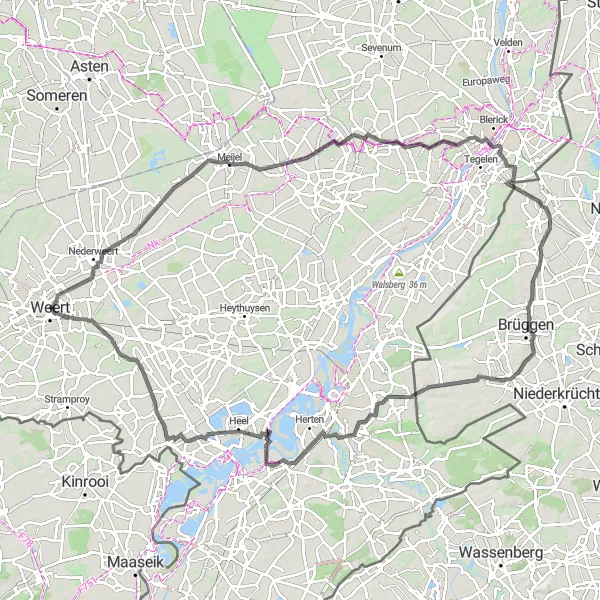 Miniatuurkaart van de fietsinspiratie "De Grensroute" in Limburg (NL), Netherlands. Gemaakt door de Tarmacs.app fietsrouteplanner