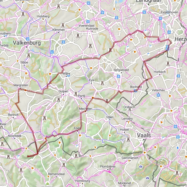 Map miniature of "Gravel Ride Through the Countryside" cycling inspiration in Limburg (NL), Netherlands. Generated by Tarmacs.app cycling route planner