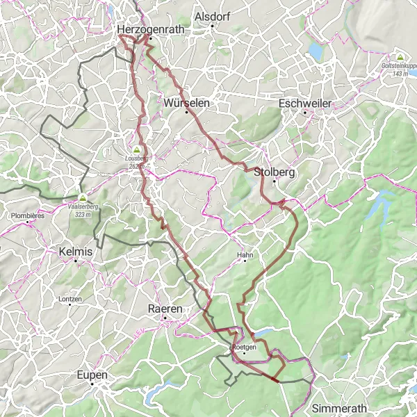 Map miniature of "Challenging Gravel Adventure with Breathtaking Views" cycling inspiration in Limburg (NL), Netherlands. Generated by Tarmacs.app cycling route planner