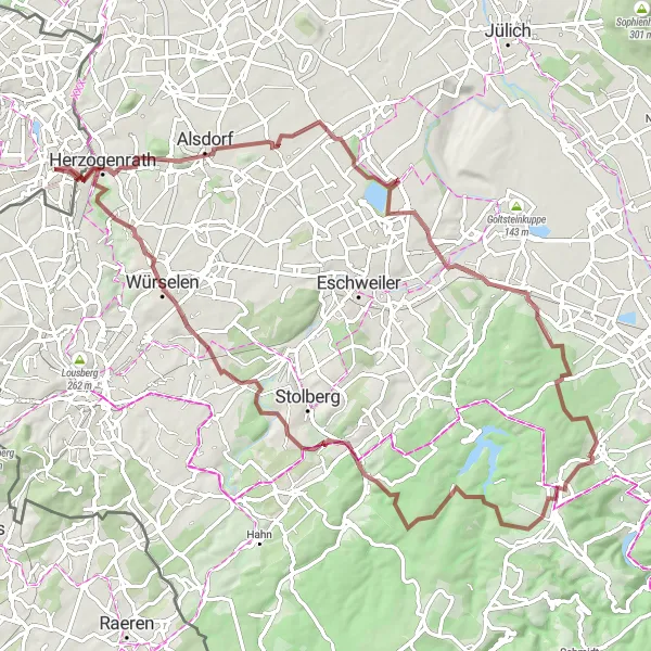 Miniatuurkaart van de fietsinspiratie "Historische gravelroute door Kerkrade en omgeving" in Limburg (NL), Netherlands. Gemaakt door de Tarmacs.app fietsrouteplanner